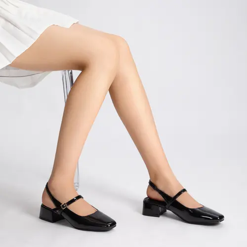 Athlefit Women's Closed Square Toe Mary Jane Heels Low Chunky Heel Slingback Dress Pumps Shoes for Work Wedding Party