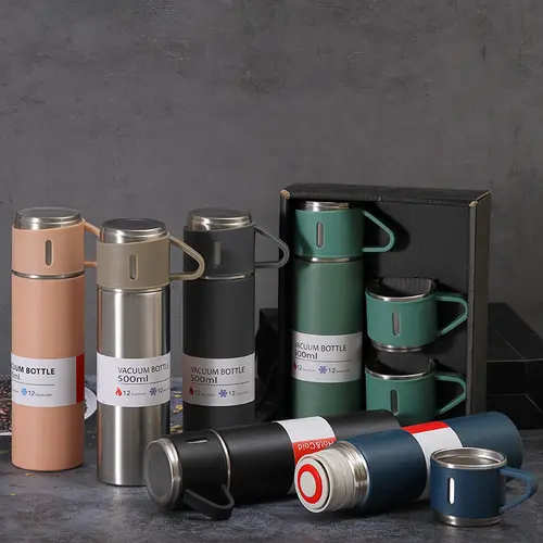 Insulated Tumbler with 3 Lids Gift Set - Stylish Stainless Steel Cup Keeps Hot & Cold Ideal Present 500ml