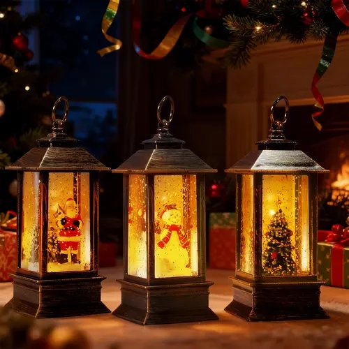 Christmas Mini LED Candle Lanterns, Hanging Holiday Decor with Santa & Christmas tree, Indoor Outdoor Christmas Tree Decorations