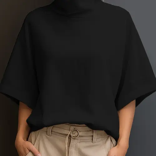 Women's Breathable High Neck Turtleneck Solid Short Sleeve Summer Shirt Top Basic, Casual Daily Wear & Commute Outerwear, Layered Look Minimalist Fashion Style, Womenswear