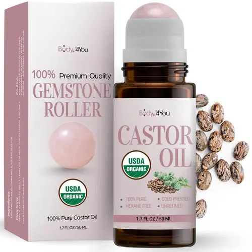 Organic Oil Roll On Serum - 100% Pure Natural USDA Certified Cold Pressed - Anti-Aging Moisturizer Face Hair Body Skin Care - Vegan Non-GMO Hexane Free Unrefined - Rose Quartz Roller Amber Glass 1.7oz