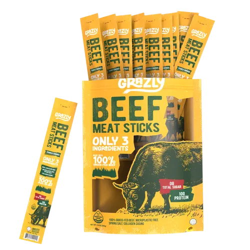 Grazly Plain Beef Meat Sticks - 100% Grass-Fed & Finished
