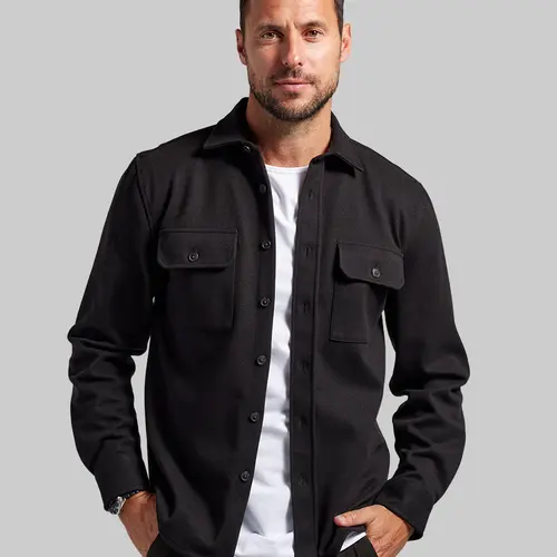 BYLT Coastal Overshirt Fitted Long Sleeve Casual Minimalist Classic Menswear Medium Length Drop-Cut Hem Layering Top