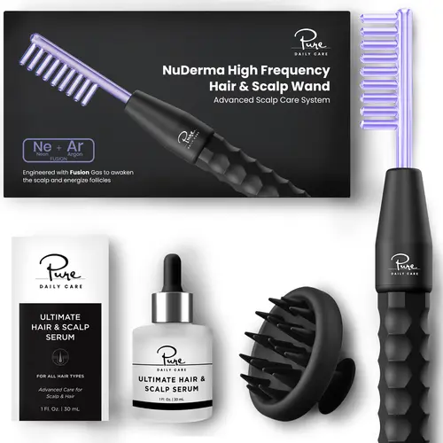NuDerma High Frequency Hair & Scalp Wand Advanced Scalp Care System with Ultimate Hair & Scalp Serum for Fuller Healthier Hair by PURE DAILY CARE