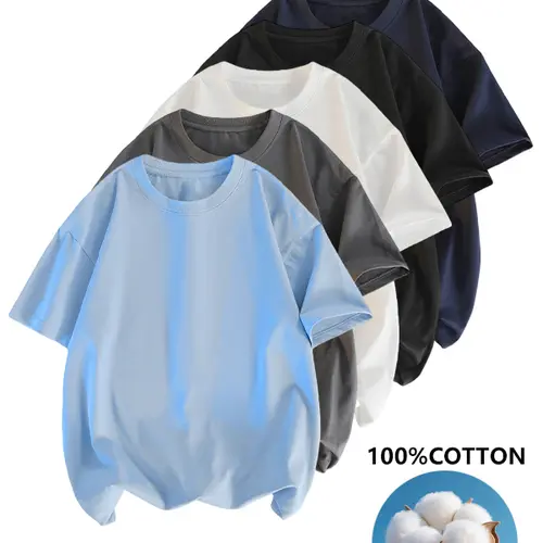 Men's 3PCS 100% Premium Cotton Crew Neck T-Shirts Set -Oversized Short Sleeve Tees for Casual Daily Wear Round Neck Soft Navy Classic