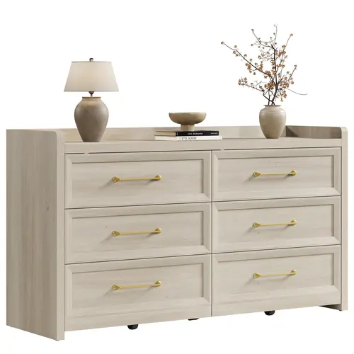 SICOTAS 6 Drawer Dresser for Bedroom-56.4" Extra-Wide Wooden Chest of Drawers with Large Storage, Long Dresser TV Stand with Drawers, Farmhouse Closet Dressers for Nursery Living Room, Bedroom Decor, Furniture