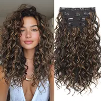 AISI HAIR 4PCS 16 inch Clip-in Curly Hair Extensions Natural Lace Weft Tangle-Free Fiber Secure Fit for Women's Everyday & Special Occasion Use Wavy Synthetic Hair Soft Synthetic Hair