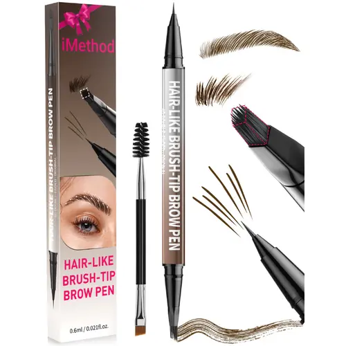 iMethod Original 4D Brush Tip Waterproof Cosmetic Eyebrow Pen, 2-in-1 Dual-Ended 2 in 1 Eyebrow Pencils, Hair-like Strokes, Long-Lasting, Waterproof for Swim Days, 3D Brow Shaping,#SohoChic