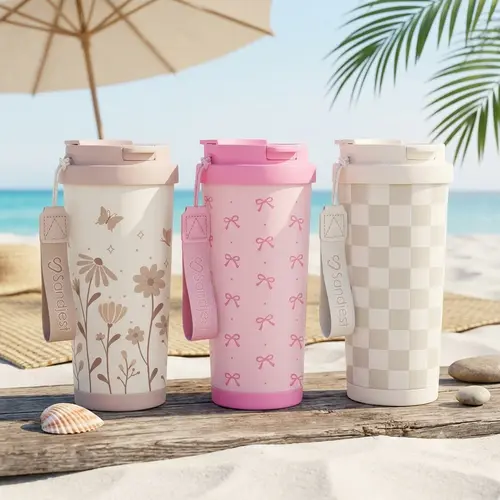 Sandjest 18oz Iced Coffee Insulated Tumbler with 2-in-1 Lid & Straw, Vacuum Stainless Steel Cup Holder Friendly, Portable Reusable Mug for Hot/Cold Drinks Smoothies Matcha, Gift for Mom Dad Christmas