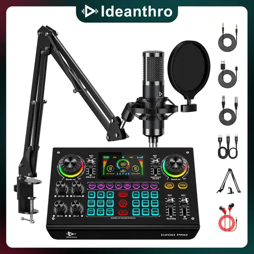 Ideanthro C200PRO-P15 Audio Mixer, Live Sound Card Podcast Bundle with XLR Microphone Connector, Professional Chipset, ouch Voice Change for Podcast,Recording,Vocal,Game Voice#TikTokShopBlackFriday