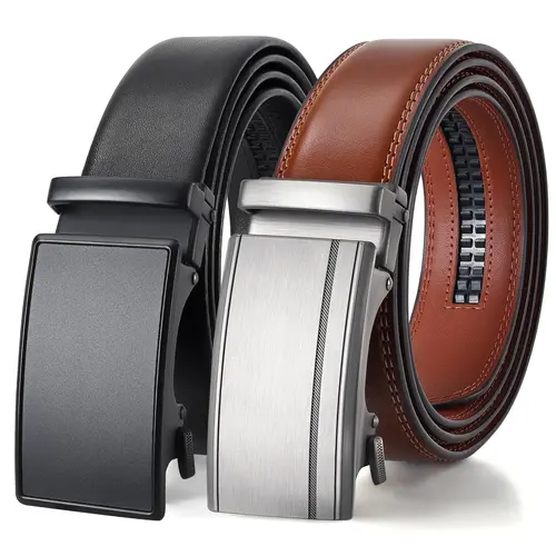 BELTROAD Men's 2-Pack Classic Leather Ratchet Belts - 1 3/8" Premium Belts with Auto Buckle, Adjustable Size, for Business-Casual Jeans Pants Dress, Ideal Gifts
