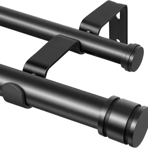 Inovaday Double-Strand Matte Black Adjustable Metal Curtain Rod Set, Heavy Duty Curtain Rods High Weight Capacity with Connection Point & Telescopic Expandable Structure Section