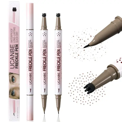 UCANBE 2PCS Dual-Ended Fake Freckles Pen & Stamp Gift Pack Kit - 15° Curved Tip for Precise Application, Waterproof, Smudge-Proof, Long-Lasting, Blend-Friendly Beauty Makeup Tool