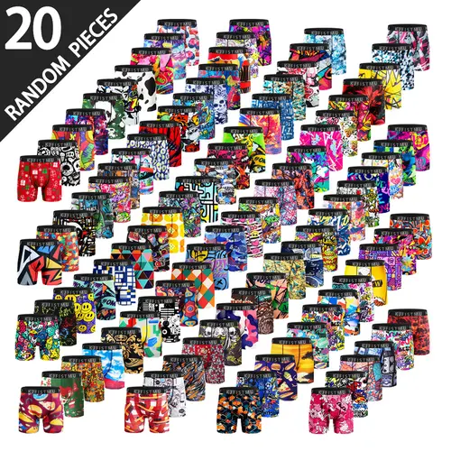 20-piece set of men's boxer briefs, trendy street style, moisture-wicking and breathable, multi-color combo pack, men's boxer briefs, anti-roll edges, multi-pack KJFISTMU Print Boxershorts Performance Boxer Briefs Seamless Boxer Briefs