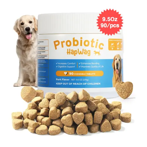 HAPWAG 8-in-1 Pork Flavor Chewable Dog Probiotics - 90 Count Canine Nutritional Supplement, Gut Health Support, Digestive & Immune Enhancement, Premium Ingredients