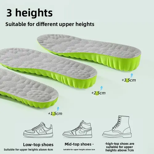 XORAM Unisex Sport Height Boosters Insoles High Elastic Shockproof, Anti-Odour, Breathable Sweat-Absorbent Memory Foam, High Arch Support for Athletic & Casual Use 6041