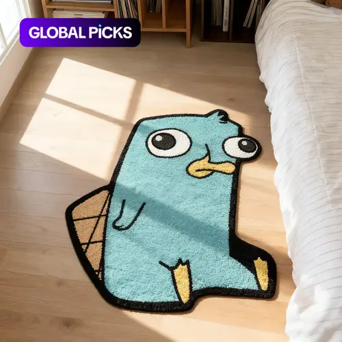 Funny Platypus Cartoon Rug, Animal Pattern Rug, Casual Area Rug, Soft Plush Blue Carpet, Unique Decorative Floor Mat for Living Room & Gaming Room in Casual Style #GLOBAL PICKS