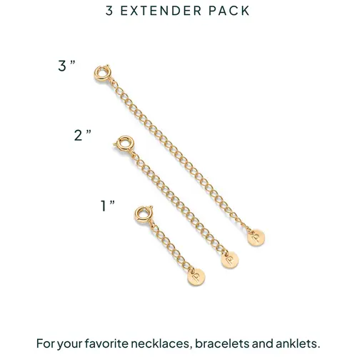 PAVOI Necklace Chain Extenders Pack for Women - 14K Gold Plated Set of Three Gold Jewelry Extenders for Bracelets, Necklace and Anklets Extension with Spring Ring Clasp - 1, 2, 3 Inch