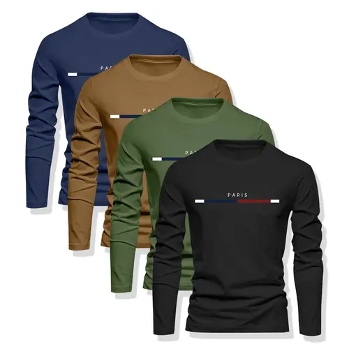 Men's Gym Tees 4-Pack, Long Sleeve Crew Neck Fitted Shirts, Quick-Dry Athletic Tops for Training & Daily Wear, Athletic Sports Clothing, Long Sleeve Shirt, 4‑Tee Value Set,clothes for back to school,first day of school outfits