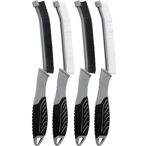 VIKING Car Detailing Brush Set for Car Cleaning Kit, Multi-Purpose Interior Car Cleaner Brush Set for Interior Detail, Includes Medium Bristles and Stiff Bristles, 4 Pack, Black/White