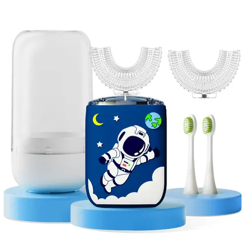 Kids U-Shaped Electric Toothbrush Set - Silicone Oral Cleansing Brush with 2 U-Shape Heads, 2 Regular Heads, and Storage Cup,back to school,back to school haul