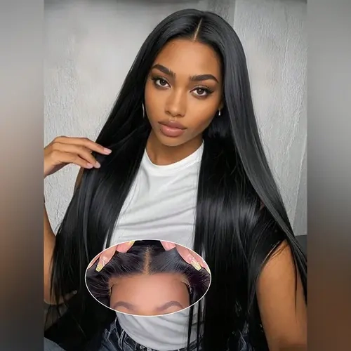 XSY HAIR Women's Glueless Black/Ombre Highlight Human Hair Lace Front Wig - 13x4 Straight HD Lace, Pre-Plucked Hairline, 200% Density, Smooth, Easy-Remove, Quick-Install, Heat-Resistant, Beginner-Friendly Daily Wear Natural-Looking Wig, Glueless Lace Wigs
