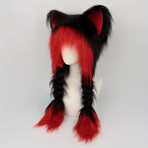 1pcs Y2K Aesthetic Anime Inspired Cute Cat Ears Plush Hat with Braids, Winter Warm Fluffy Ear Protective Hat, Halloween Cosplay Accessory, Perfect for Carnival, Easter Costume, Accessories, Warm Ear Cap