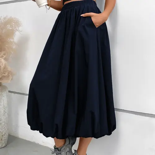 Women's A-Line Skirt with Pockets, Maxi Casual Skirt, High Waist Long Skirt for Fall & Winter, Casual Fitted Skirt for Daily Wear, All-Season Solid Pattern