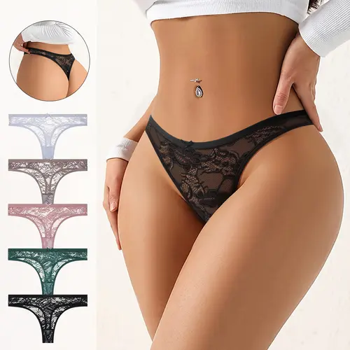Hotcom Women's 4-5 Piece Low Waist Bow Front Contrast Lace Seamless Panty Set - Breathable Lady Underwear, Stylish All-Season Daily Wear Seamless Panties Set summerwins sohochic