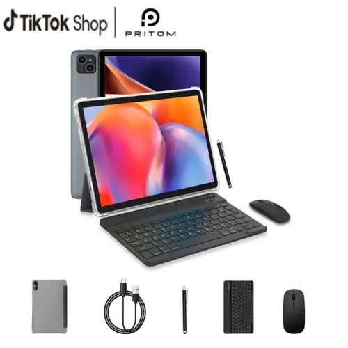 [Back To School]PRITOM 10.1-inch Tablet Set 128GB ROM 8(4+4)GB RAM Smooth Android Tablet Dual Camera Bluetooth Keyboard Mouse Stylus 2.4G/5G WIFI Type-C Charging Large Storage Back-to-school Gifts MothersDay Gift, Father's Day, Backtoschoolshopping