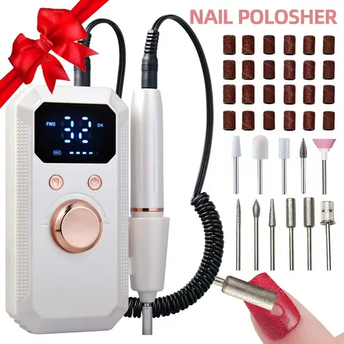 Portable Electric Nail Drill Kit, Professional Manicure Pedicure Set with Multiple Grinding Heads, LED Display, 32-Speed Levels, for Gel Nails, Nail Tools, Home and Salon Use
