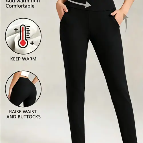 Women's Fleece Lined Leggings, High-Waist Full Length Thermal Tights, Comfortable Snug Fit for Sporty Chic Outdoor Yoga & Running, Warmer, Lady, Long Tights tiktokshopbacktoschool,back to school,back to school haul