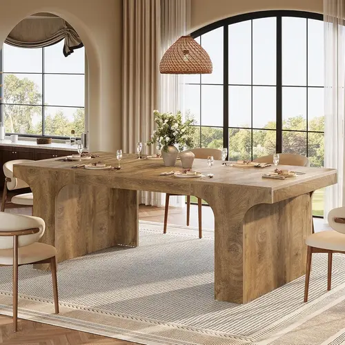 Tribesigns 71-Inch Wooden Dining Table, Arched Design, Rectangular Kitchen Furniture for 6-8,Long Modern Wooden Kitchen Table, Large Rectangular Dining Furniture with Double Pedestal for Dinner Room