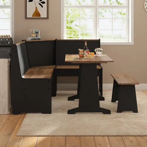 [Ships in 2 Boxes]AMERLIFE 3-Pc Corner Set - Wood Breakfast Nook Dining Furniture, Apartment Furniture, Modern L-Shaped Corner Bench with Hidden Storage, Ergonomic Design, Sturdy Moveable Seat, Space-Saving for Small Kitchens (Fits 3-5 People)