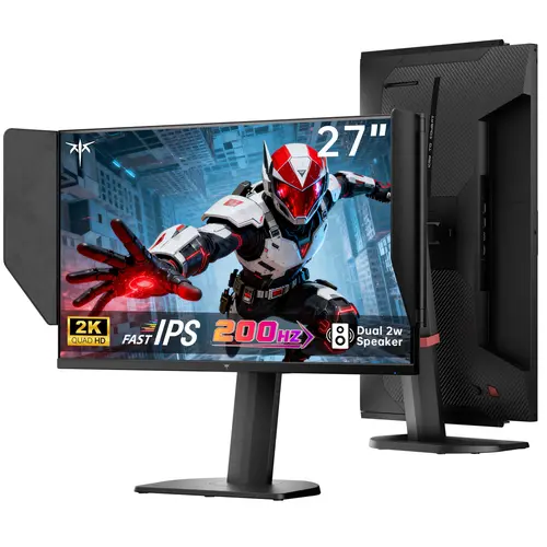 KTC 27" 2K 200Hz 27M1 Monitor, 2560x1440P OC 210Hz Fast IPS Gaming with Shielding Hood Dual 2W Speakers VESA Mount Tilt Swivel Pivot Height Adjustment 3-Year Warranty, Game Ready Monitor, Monitors For Gaming, Modern Gaming Computer Monitors