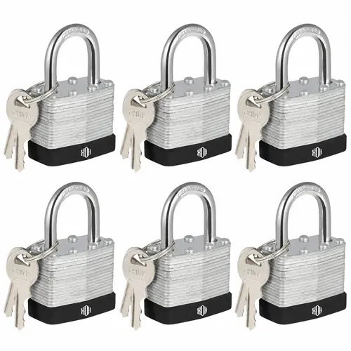 HOX Locks Keyed-Alike Padlocks w/ 1.2” Shackle, 1-9/16” Wide Body, Hardened Steel Case Shackle Padlock, Brass Cylinder - for Hasp Latch, Sheds, Fences, Storage Locker