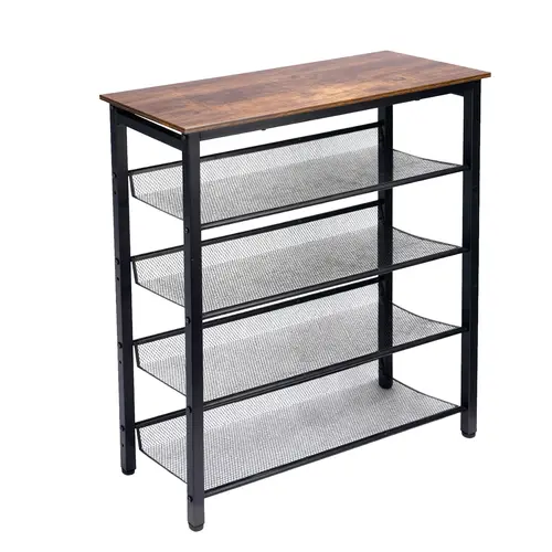 WGCTEK Shoe Bench 3-5 Tier Shoe Rack Organizer Storage Bench 19.09-36.6 inches Entry Bench with Mesh Shelves for Entryway Living Room Hallway Easy Assembly Rustic Brown