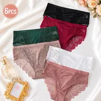 Women's 6pcs Lace Floral Cotton Briefs Set - Basic Comfortable, Breathable, Stretchy, Durable, Seamless Underwear for Adults, Wedding Use with Secure Fit, S-XL, Everyday