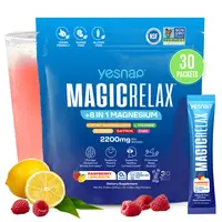 Yesnap MAGICRELAX Calming Sparking Mix with 8-in-1 Magnesium, KSM-66 Ashwagandha, Saffron, Vitamin D3, GABA & L-Theanine Supports Cortisol Balance Mood Sleep 30 Servings, No Sugar, Non GMO, Raspberry Lemonade Flavor