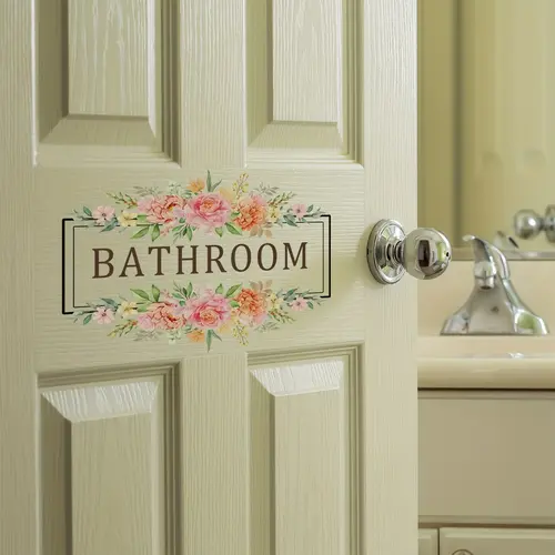 A (25*30cm) floral English bathroom toilet wall sticker, bedroom and living room door sticker, decorative sticker, Bathroom Decor Supplies, Bathroom Decoration Accessories, self-adhesive and removable, MS6432-ZG