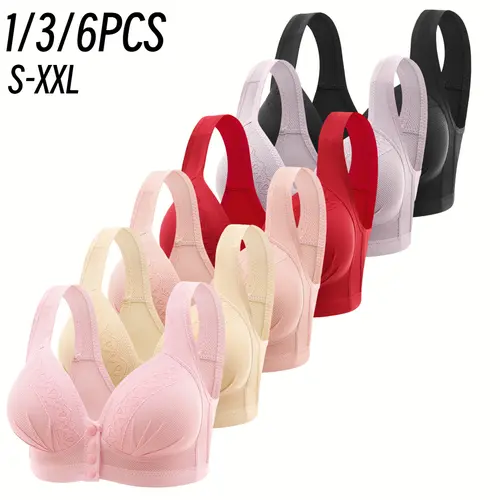1/3/6PCS Women's Push Up Front Closure Bras Jacquard Bra Posture Full Coverage Underwire Unlined Seamless Bra for Daily Wear All Seasons, Push bra,Womenswear, Unlined Bra, Wireless Underwear Bras