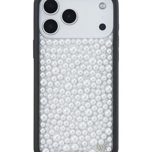 Wildflower Cases Custom Luminous White Pearl Limited Edition iPhone Cellphone Cover, Raised Black Protective Bumper, Shiny Polished Cute Aesthetic, Women's Owned Small Business Protection Gift for Her
