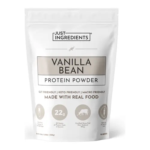 Just Ingredients Vanilla Bean Protein - 15 Serving - Grass-Fed Whey & Organic Plant Proteins – Real Vanilla Bean & Cinnamon – Supports Muscle Recovery, Energy