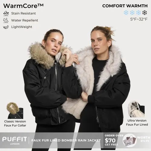 PUFFIT STM-TEX Faux Fur Lined Waterproof Bomber Parka,Elegant and Luxurious,Providing Warmth and Style,Cozy and Fashionable,Y2K Style,Fall Winter Womenswear,2026 Shopping