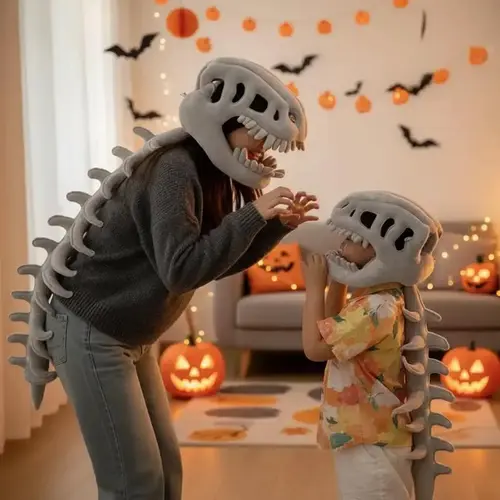 Dinosaur Bone Plush - Halloween Dinosaur Skeleton Costume Headpiece, Funny Role Play Plush Toy, Creative Prank Gift for Girlfriend, Kids, Family & Friends Valentine's Day gifts
