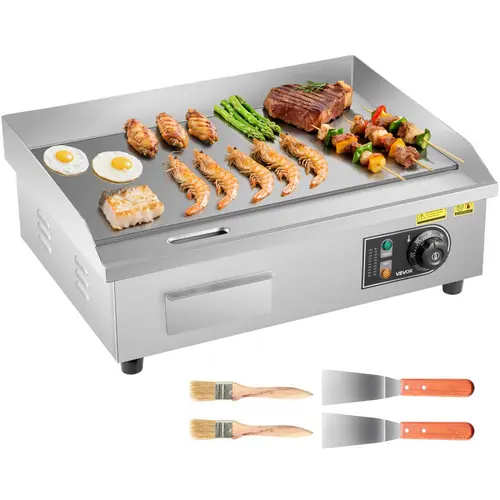 【Summerfinds】VEVOR Commercial Electric Griddle,21 x 11.8 inch1750W122-570°F Adjustable Temp ControlStainless Steel Countertop Flat Top Grill with 2 Spatulas2 Brushes and 4 Foot Padsfor SteakPancake