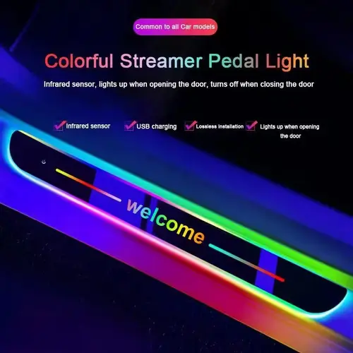 Hugexpen 4PCS RGB LED Car Door Sill Lights - Sensor Activated On/Off, USB Charging, Adjustable Brightness, Wireless Install, IP67 Waterproof Auto Decorative Light with Batteries, Led Lights
