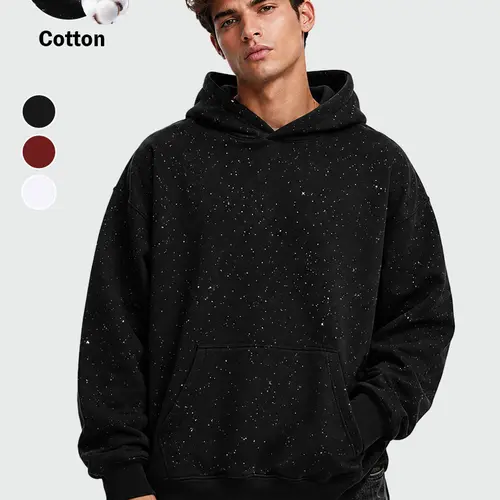 TELLFUN--Men's Sequined Pullover Hoodie - Fashionable Casual Long-Sleeved Menswear Top with Pockets, Loose-Fitting Y2K Galaxy Sweatshirt for Autumn & Winter