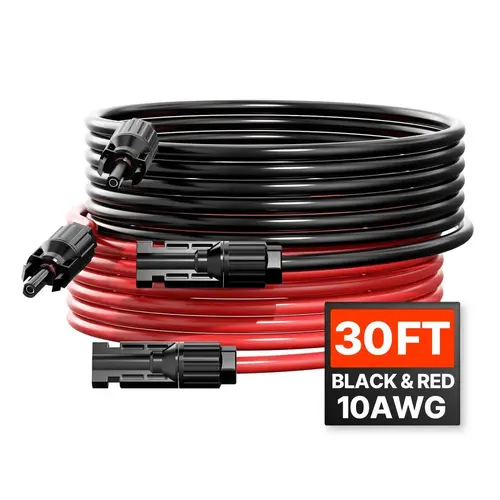 【summerfinds】VEVOR 30FT Solar Panel Extension Cable, 10AWG Solar Extension Cable Wire with Female & Male Waterproof Connectors, 6mm² PV Cable for Home, Ship and RV Solar Panels, 30/100FT Black + 30FT Red (Set of 2)