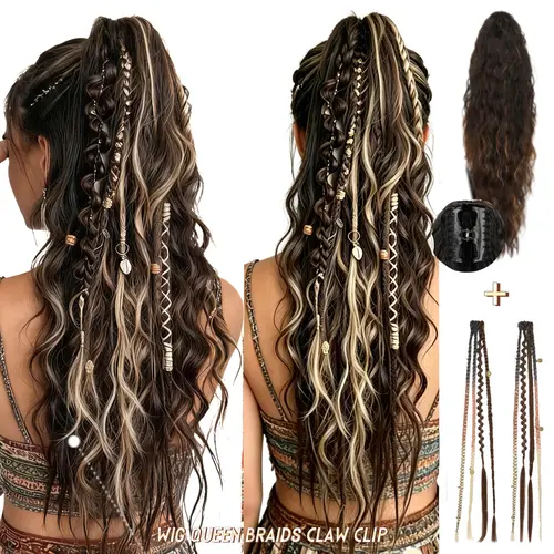 Women's Claw Clip-On Quick Hair Extension, Soft Curly Ponytails Fluffy Synthetic Clip On Hairpieces, Easy Application for Casual Daily Wear & Parties, Curly Ponytail Synthetic Extensions & Pieces